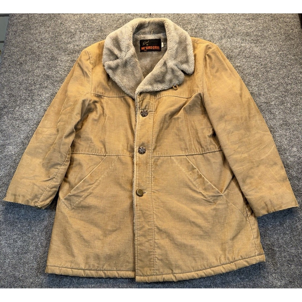 Vintage McGregor Men's Size 44 Tan Corduroy Faux Fur Lined Ranch Coat USA